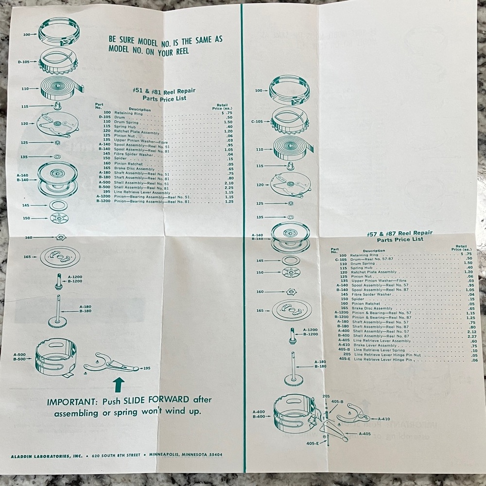 Perrine Automatic Fly Reel with Parts List - Picture 9 of 9